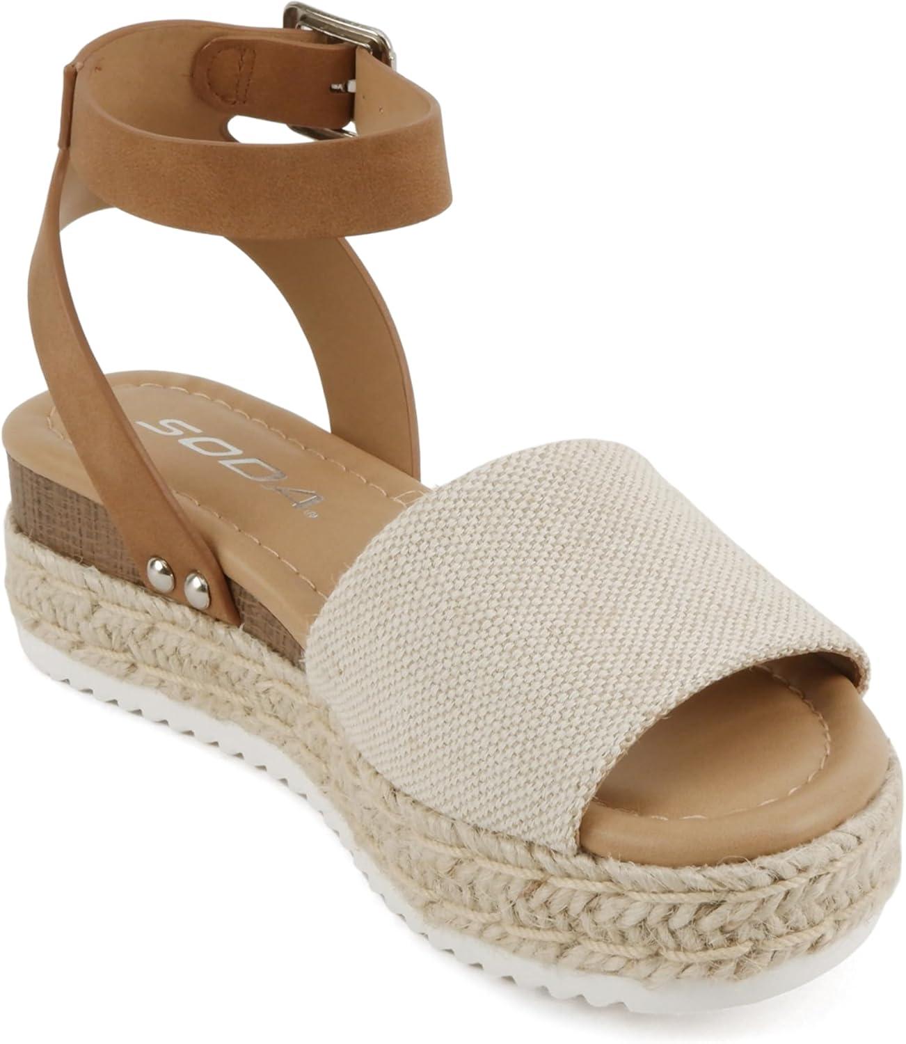 imageSoda Little KidsChildrenGirls TopicIIS Espadrille Flatform Wedge Open Toe SandalsBeige CanvasTan