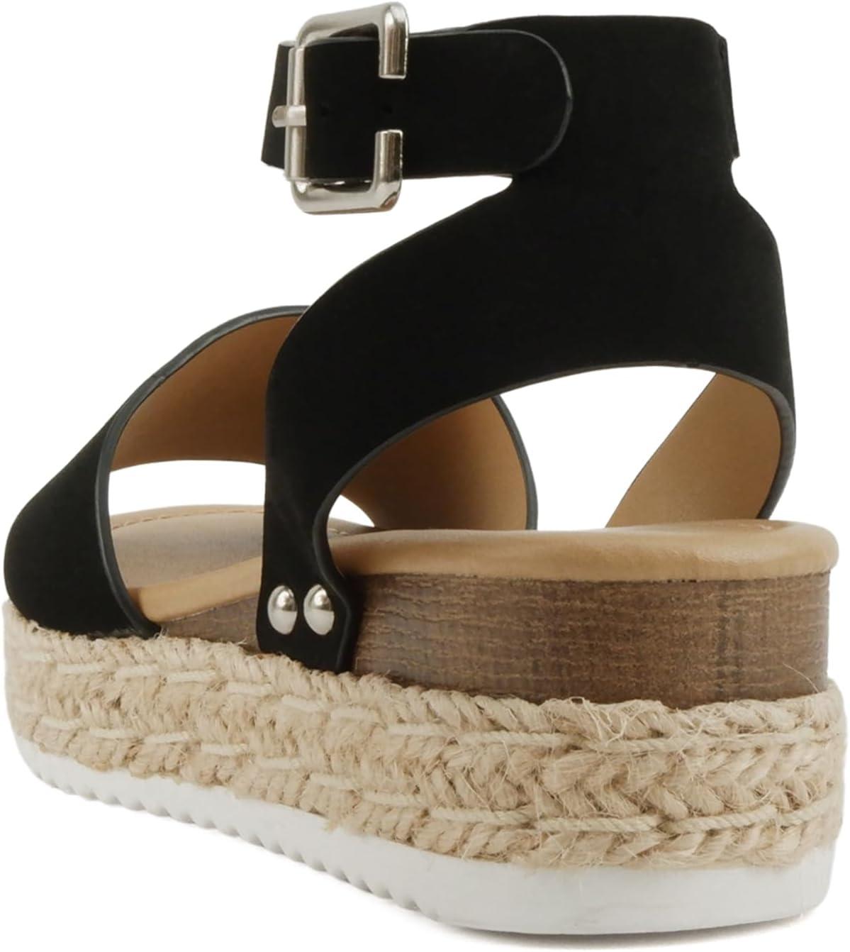 imageSoda Little KidsChildrenGirls TopicIIS Espadrille Flatform Wedge Open Toe SandalsBlack
