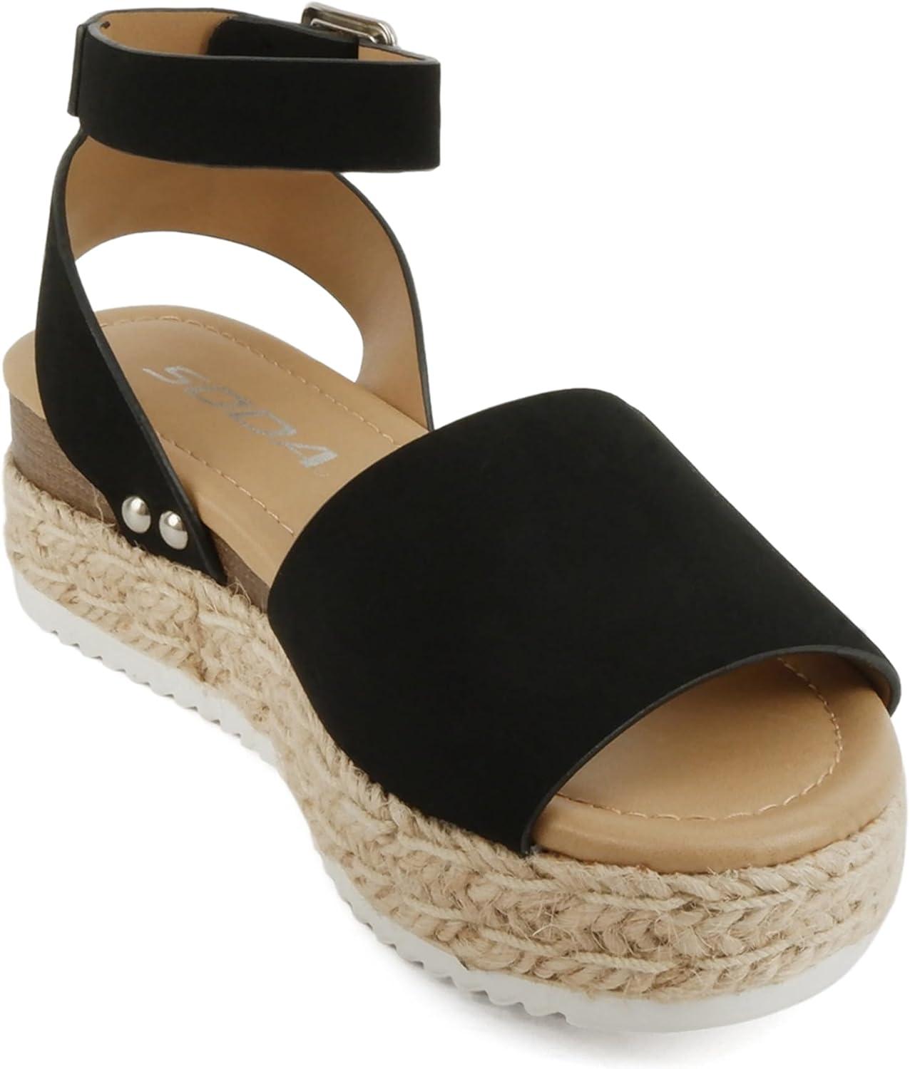 imageSoda Little KidsChildrenGirls TopicIIS Espadrille Flatform Wedge Open Toe SandalsBlack
