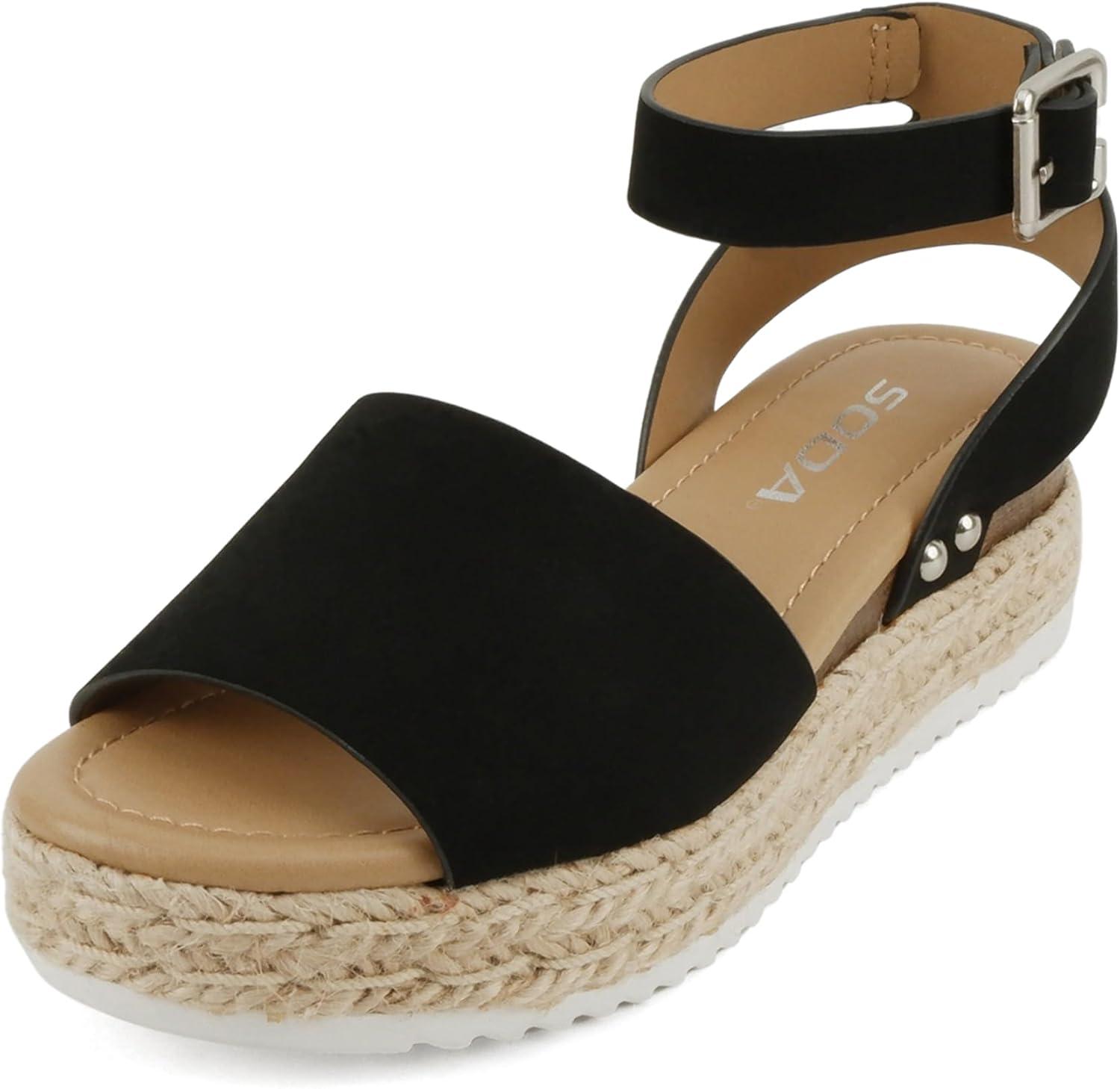 imageSoda Little KidsChildrenGirls TopicIIS Espadrille Flatform Wedge Open Toe SandalsBlack