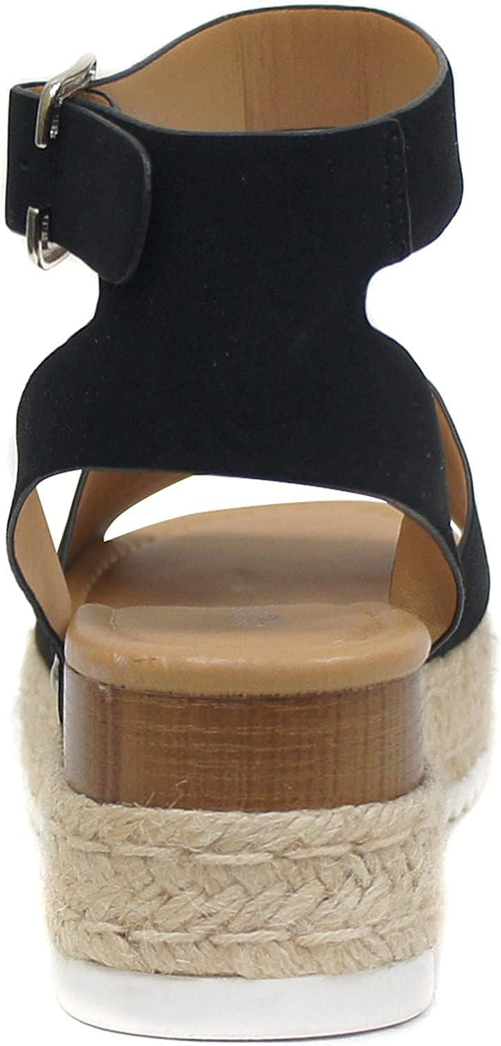 imageSoda Little KidsChildrenGirls TopicIIS Espadrille Flatform Wedge Open Toe SandalsBlack Nubuck