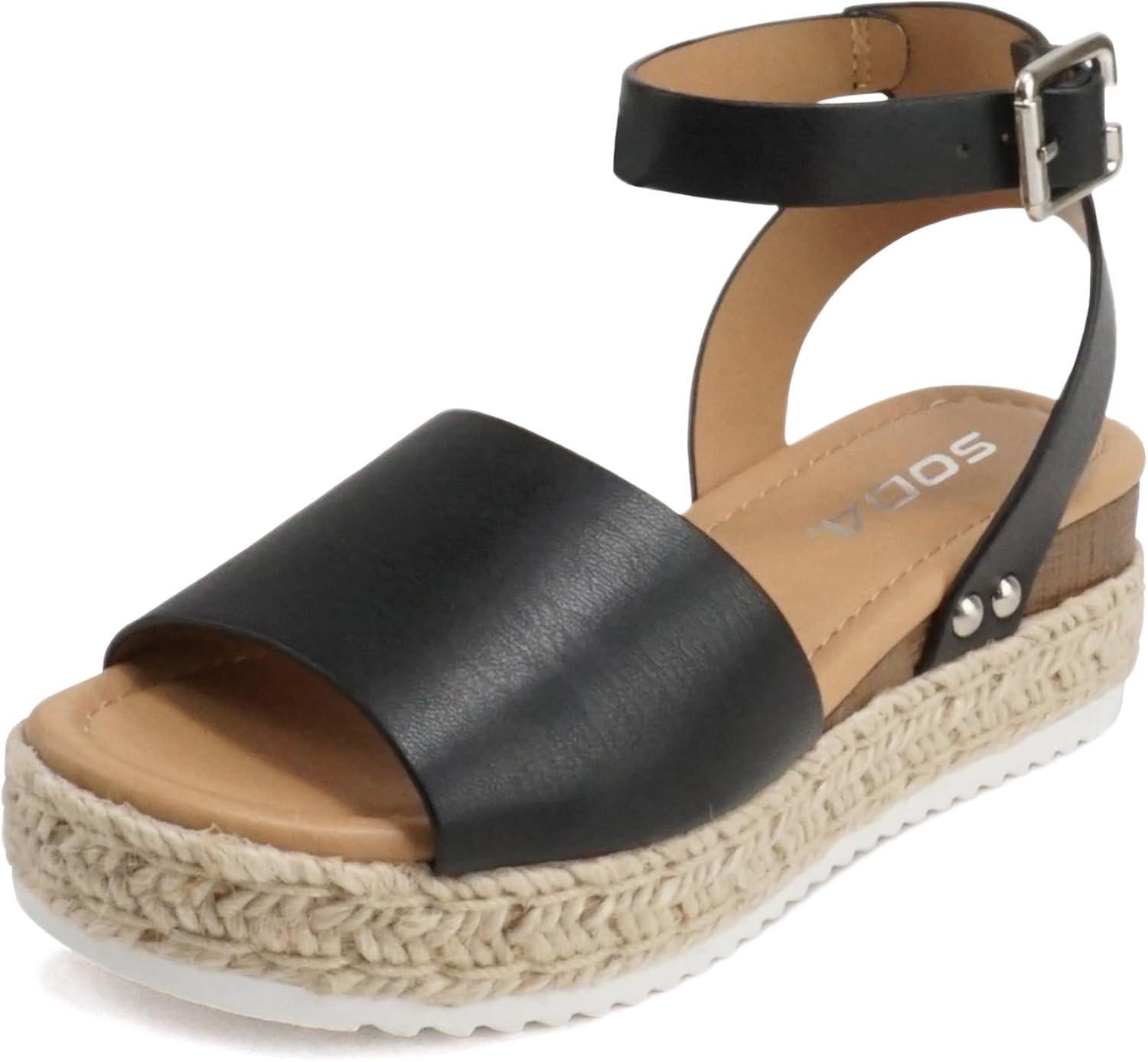 imageSoda Little KidsChildrenGirls TopicIIS Espadrille Flatform Wedge Open Toe SandalsBlack Pu