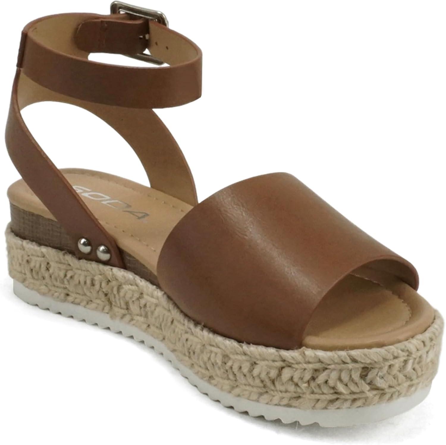 imageSoda Little KidsChildrenGirls TopicIIS Espadrille Flatform Wedge Open Toe SandalsCognac Pu