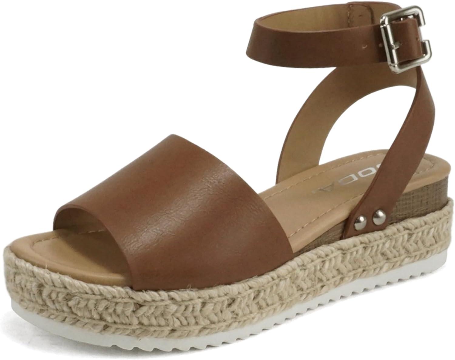 imageSoda Little KidsChildrenGirls TopicIIS Espadrille Flatform Wedge Open Toe SandalsCognac Pu