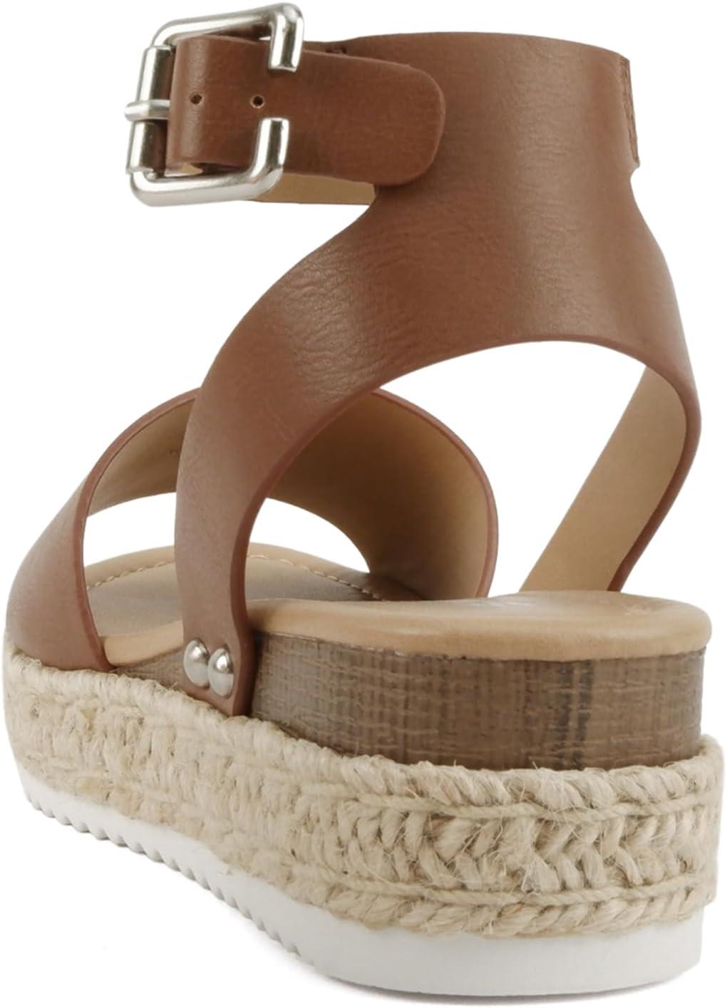 imageSoda Little KidsChildrenGirls TopicIIS Espadrille Flatform Wedge Open Toe SandalsCognac Pu