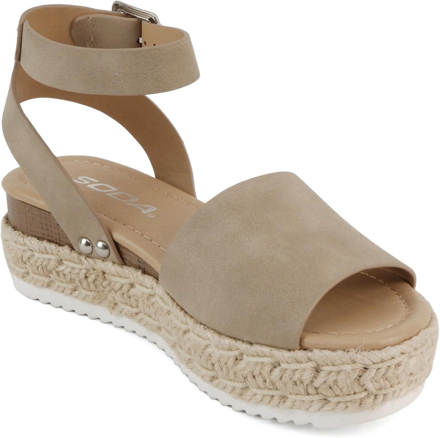 imageSoda Little KidsChildrenGirls TopicIIS Espadrille Flatform Wedge Open Toe SandalsDark Natural