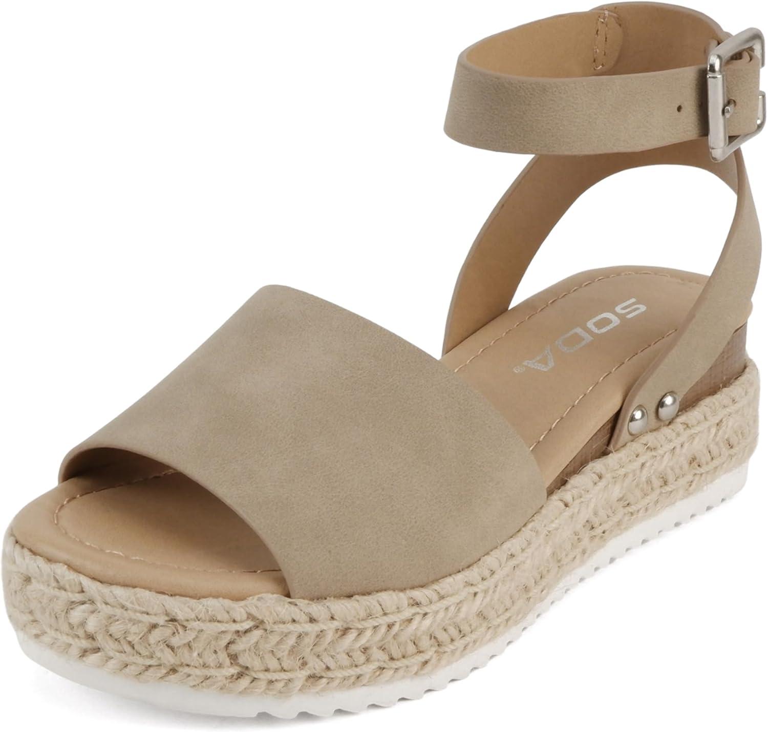 imageSoda Little KidsChildrenGirls TopicIIS Espadrille Flatform Wedge Open Toe SandalsDark Natural