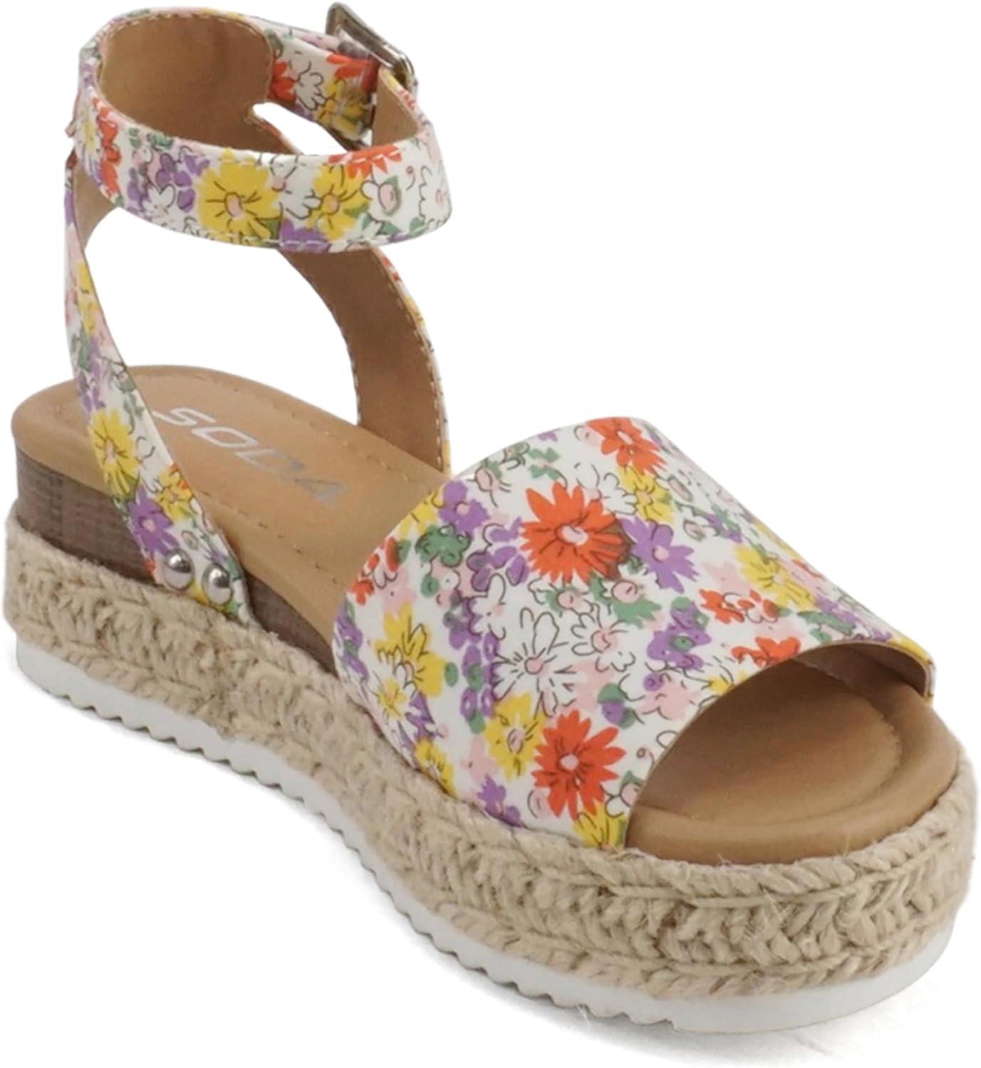 imageSoda Little KidsChildrenGirls TopicIIS Espadrille Flatform Wedge Open Toe SandalsFlower Pink