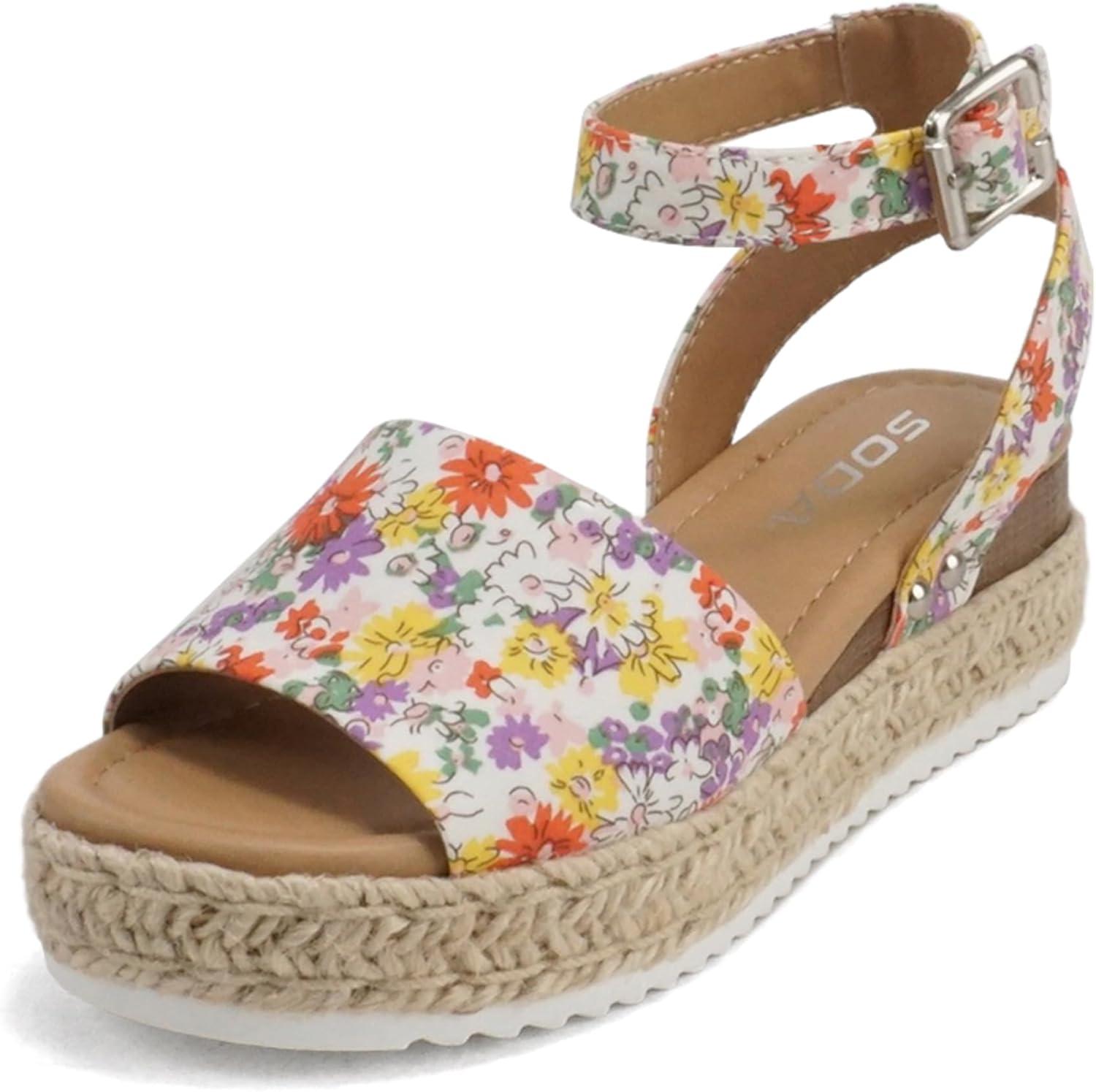 imageSoda Little KidsChildrenGirls TopicIIS Espadrille Flatform Wedge Open Toe SandalsFlower Pink