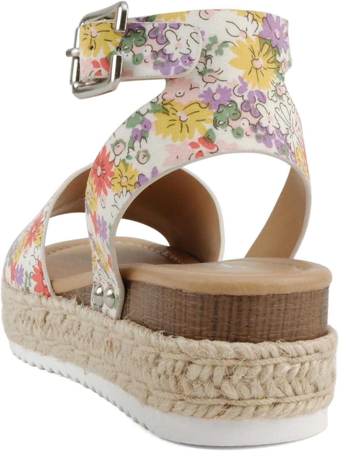 imageSoda Little KidsChildrenGirls TopicIIS Espadrille Flatform Wedge Open Toe SandalsFlower Pink