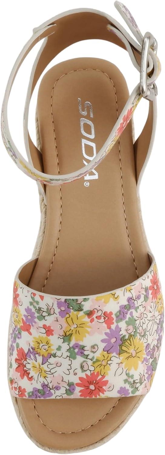 imageSoda Little KidsChildrenGirls TopicIIS Espadrille Flatform Wedge Open Toe SandalsFlower Pink