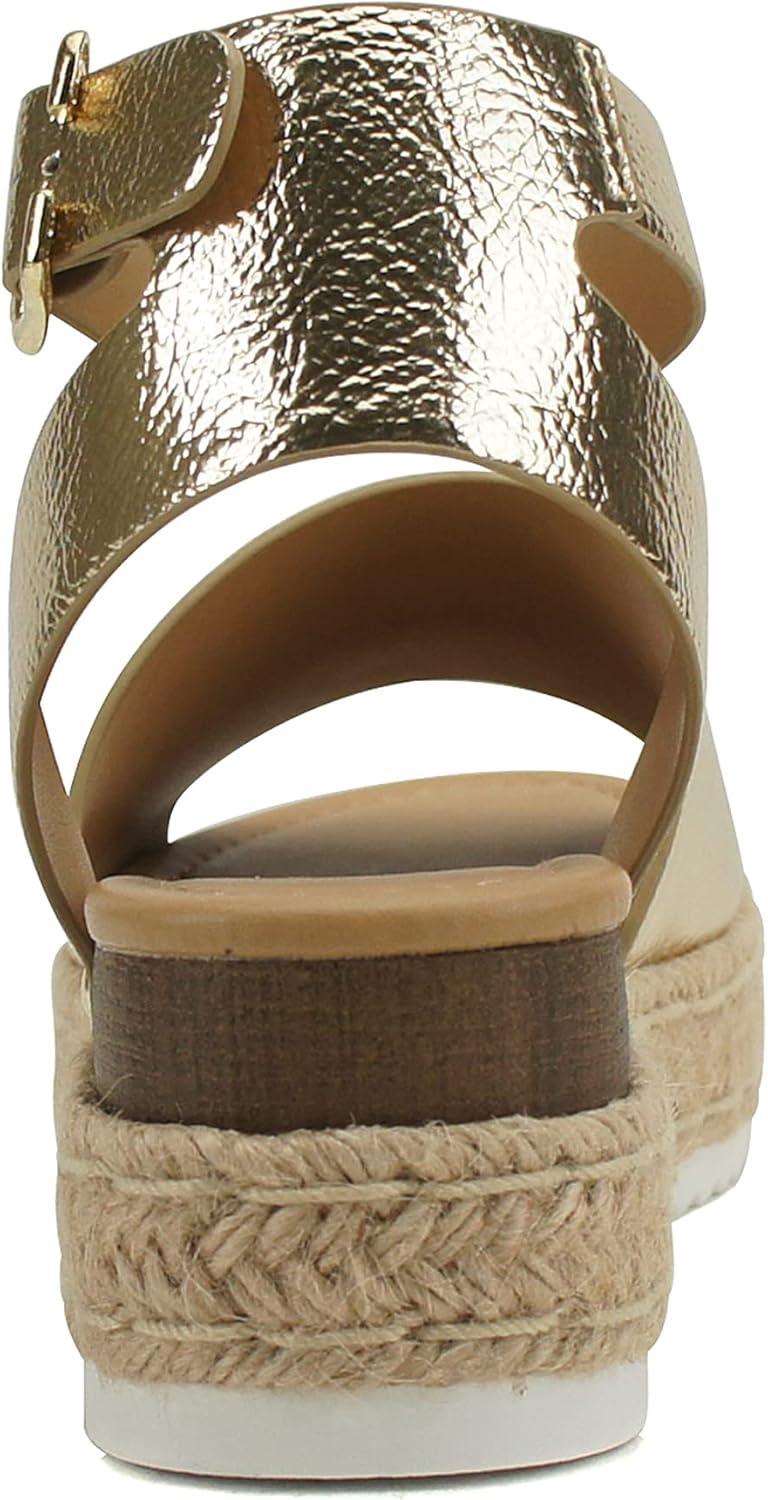 imageSoda Little KidsChildrenGirls TopicIIS Espadrille Flatform Wedge Open Toe SandalsGold