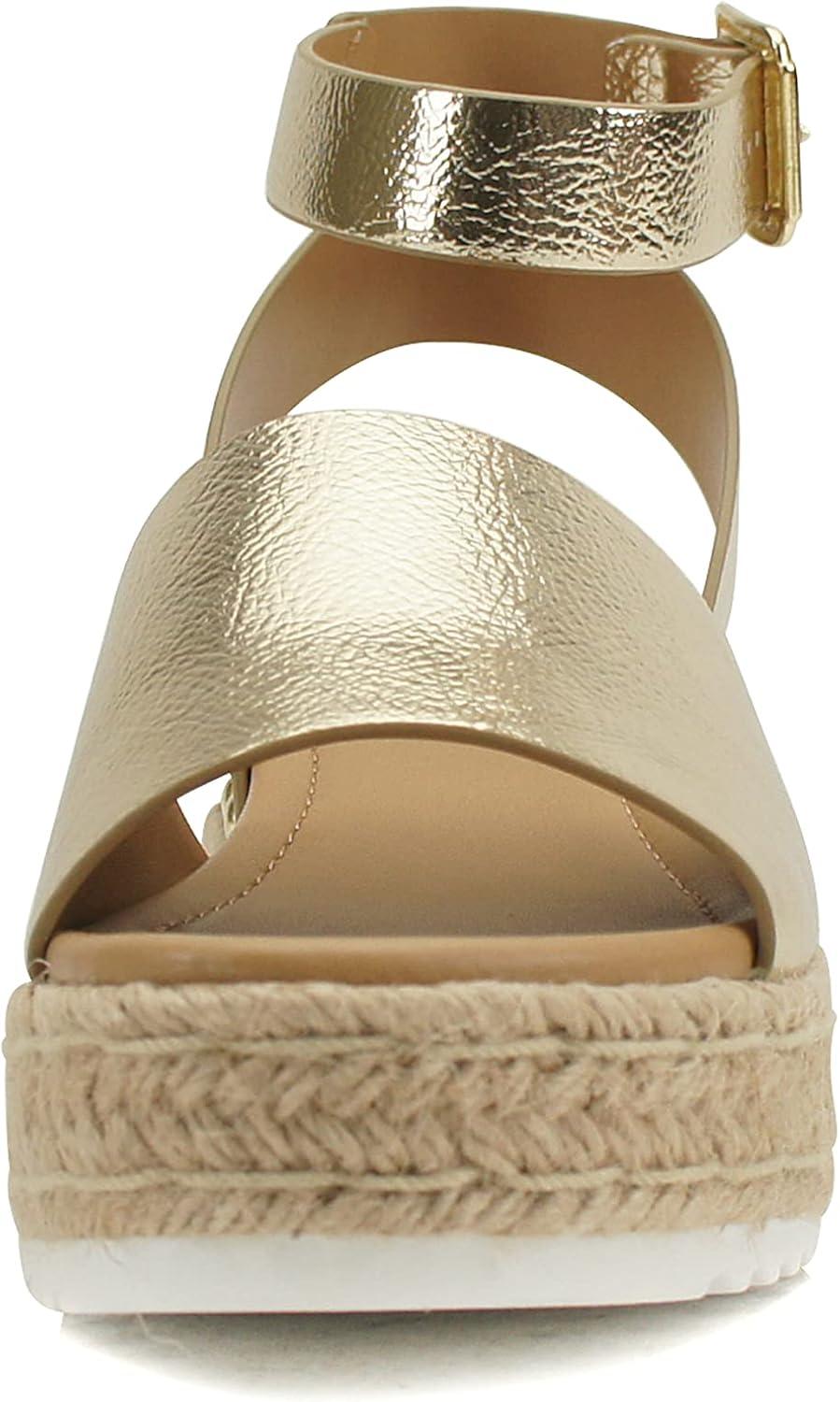 imageSoda Little KidsChildrenGirls TopicIIS Espadrille Flatform Wedge Open Toe SandalsGold