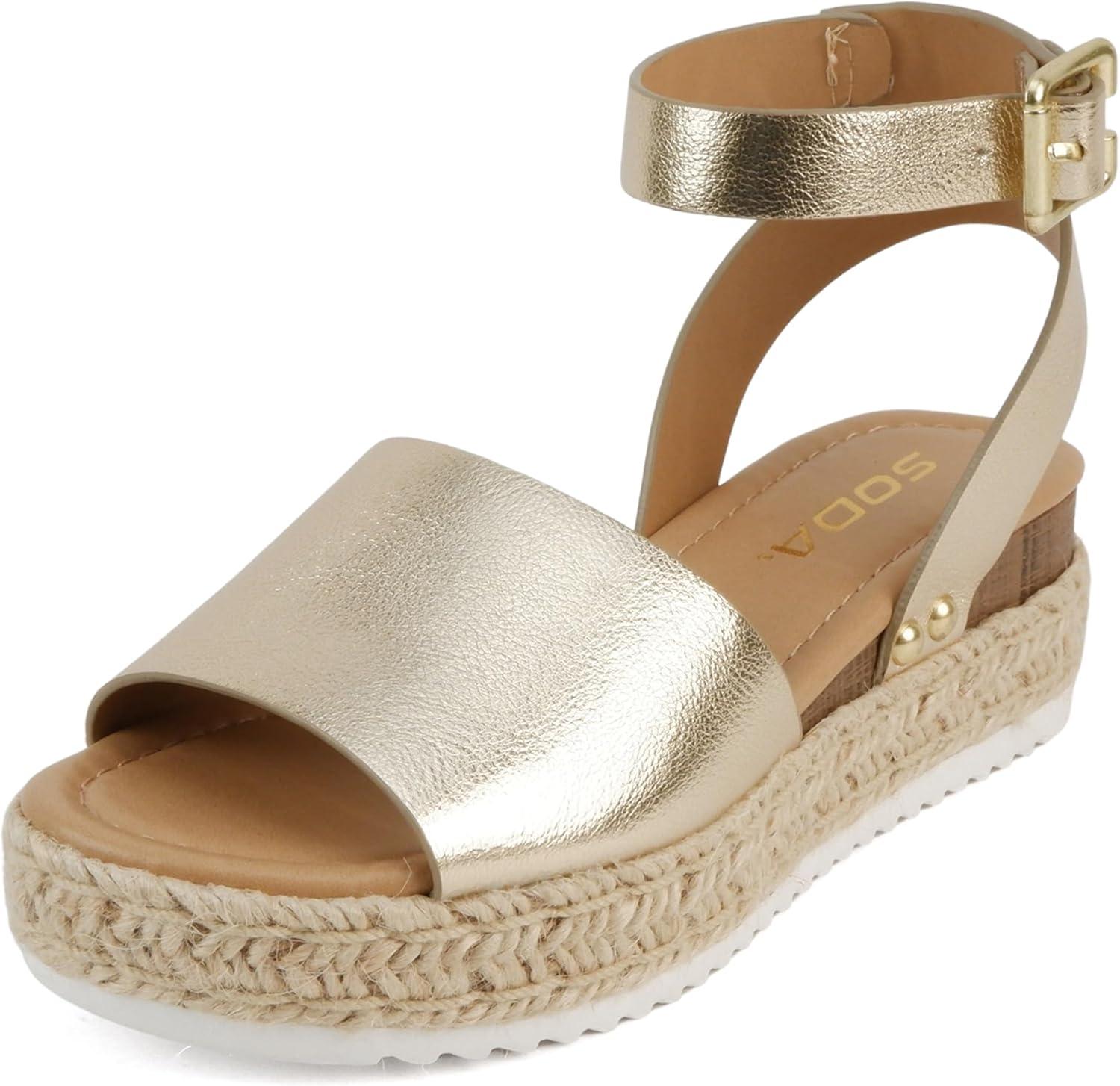 imageSoda Little KidsChildrenGirls TopicIIS Espadrille Flatform Wedge Open Toe SandalsGold Pu