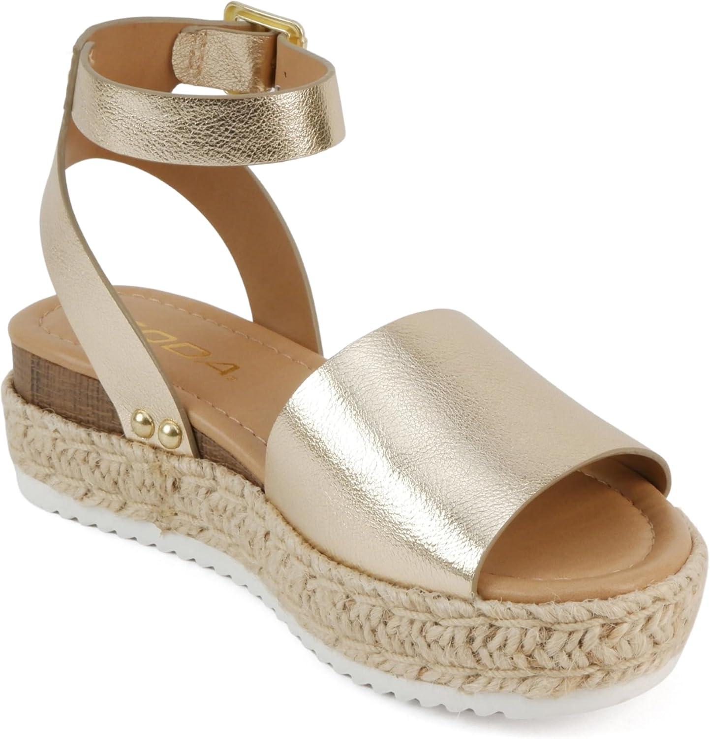 imageSoda Little KidsChildrenGirls TopicIIS Espadrille Flatform Wedge Open Toe SandalsGold Pu