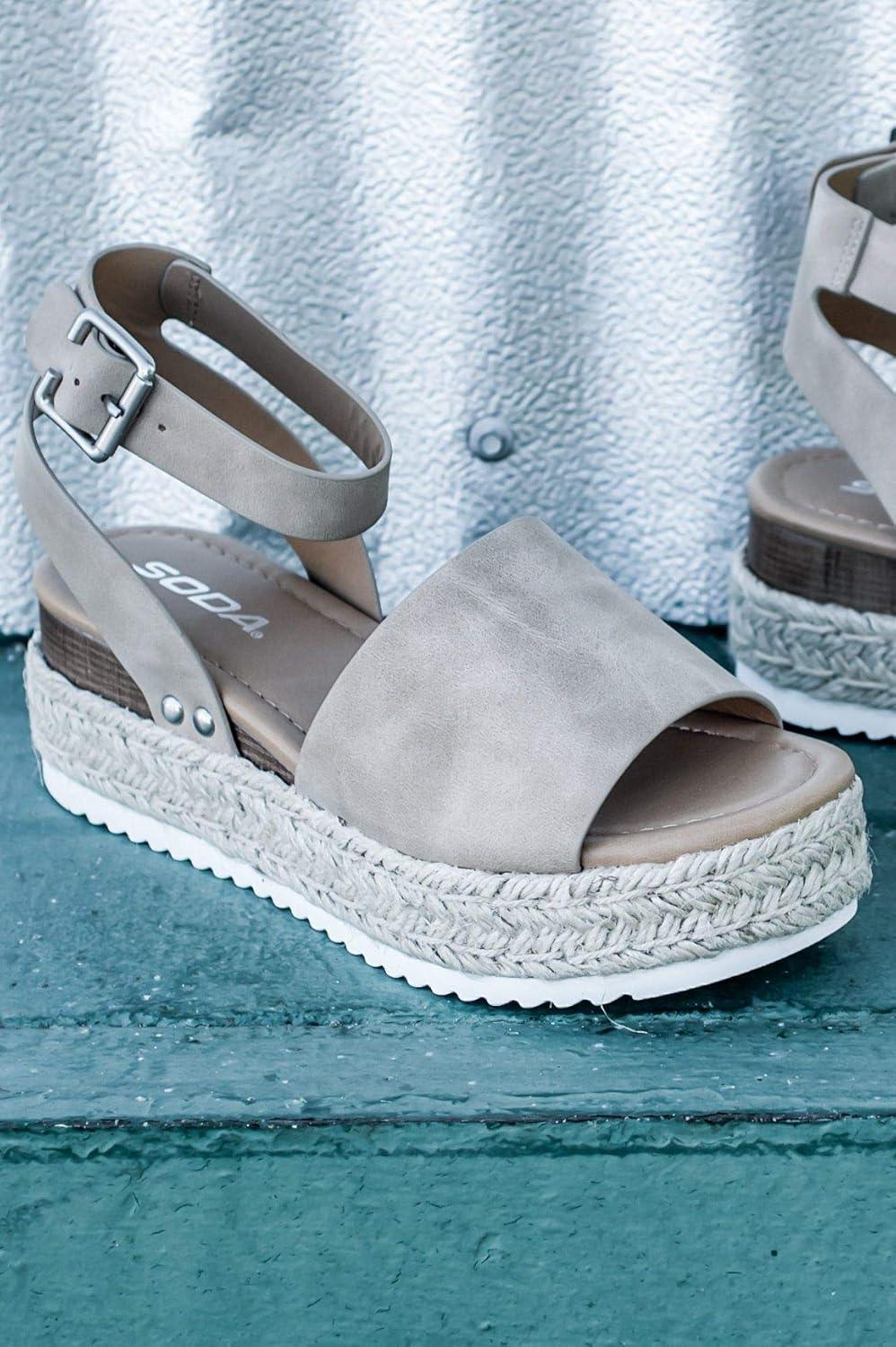 imageSoda Little KidsChildrenGirls TopicIIS Espadrille Flatform Wedge Open Toe SandalsGrey