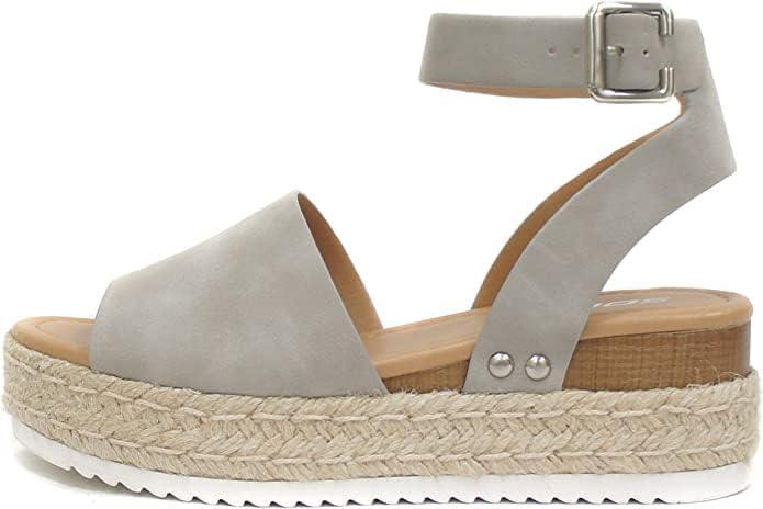 imageSoda Little KidsChildrenGirls TopicIIS Espadrille Flatform Wedge Open Toe SandalsGrey