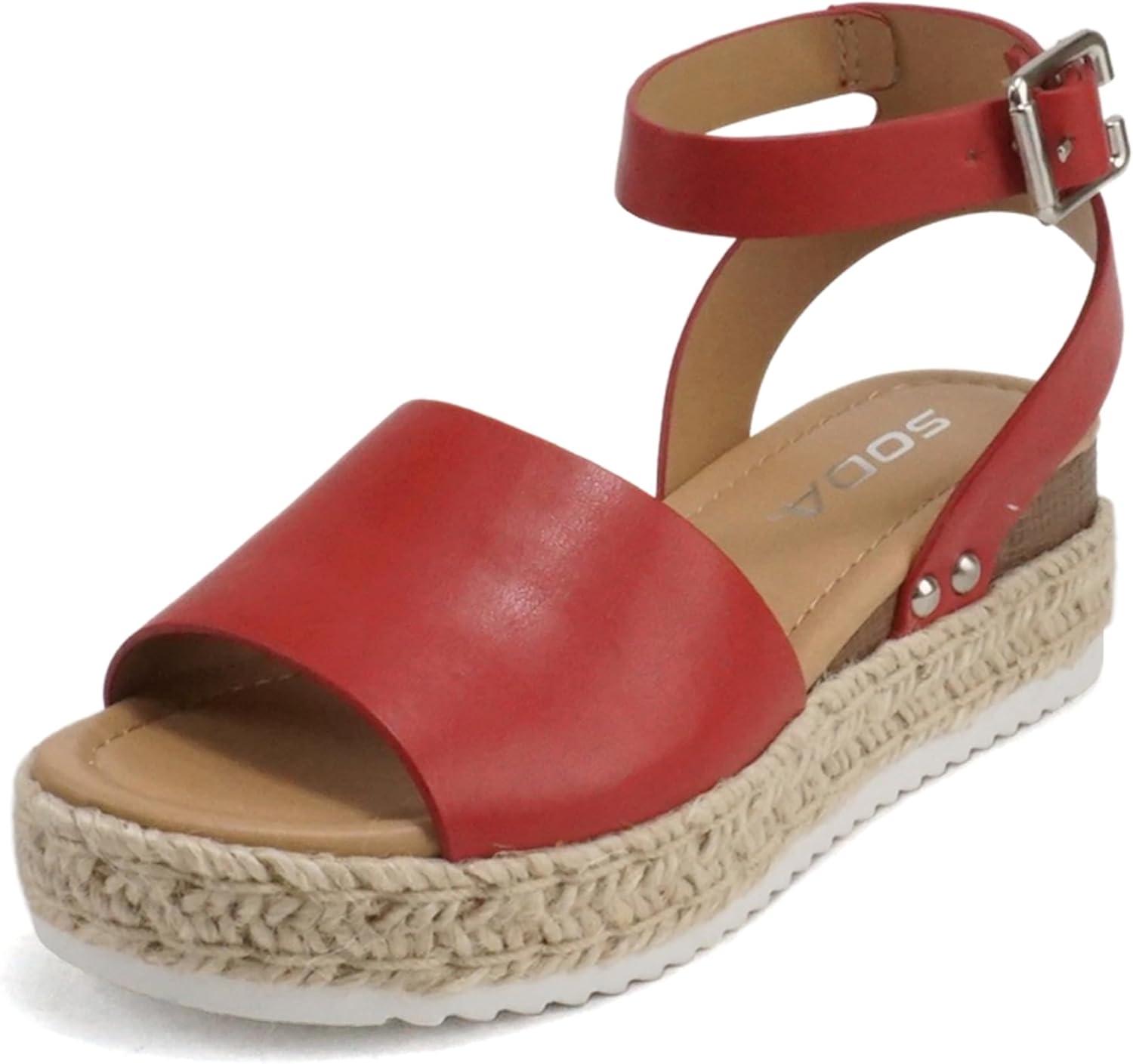 imageSoda Little KidsChildrenGirls TopicIIS Espadrille Flatform Wedge Open Toe SandalsRed Pu