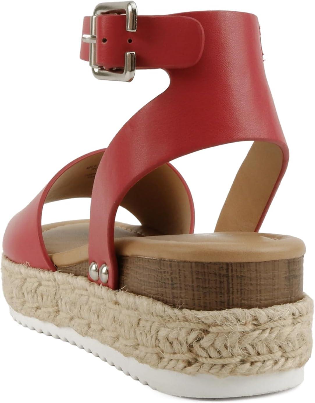 imageSoda Little KidsChildrenGirls TopicIIS Espadrille Flatform Wedge Open Toe SandalsRed Pu