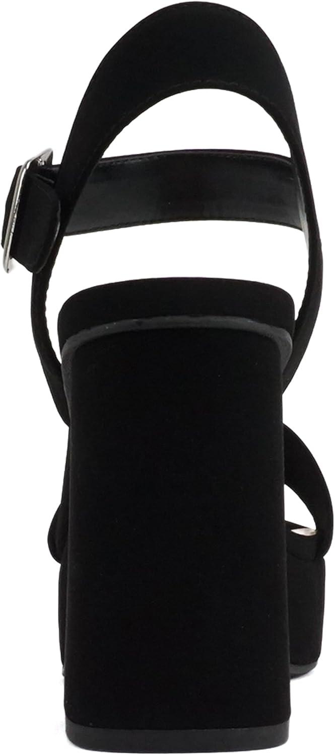 imageSoda MACEY  Women Open Square Toe Single Band High Heel Platform Dress Sandal with Adjustable Ankle StrapBlack Nubuck