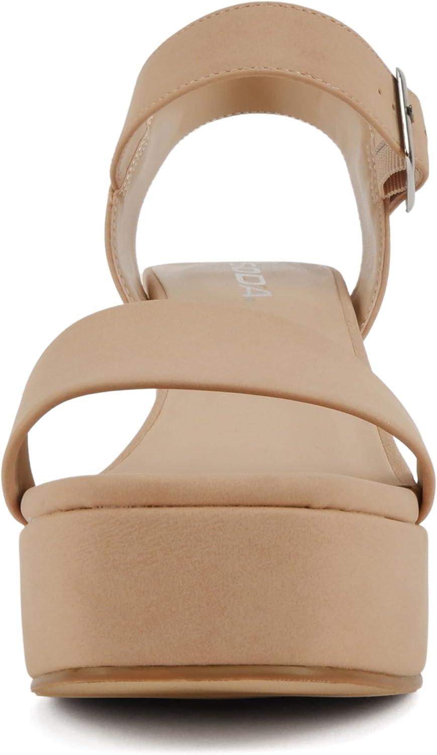 imageSoda MACEY  Women Open Square Toe Single Band High Heel Platform Dress Sandal with Adjustable Ankle StrapNude Nubuck