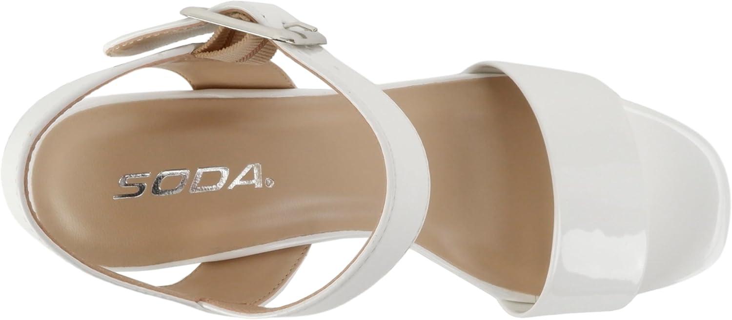 imageSoda MACEY  Women Open Square Toe Single Band High Heel Platform Dress Sandal with Adjustable Ankle StrapWhite Patent