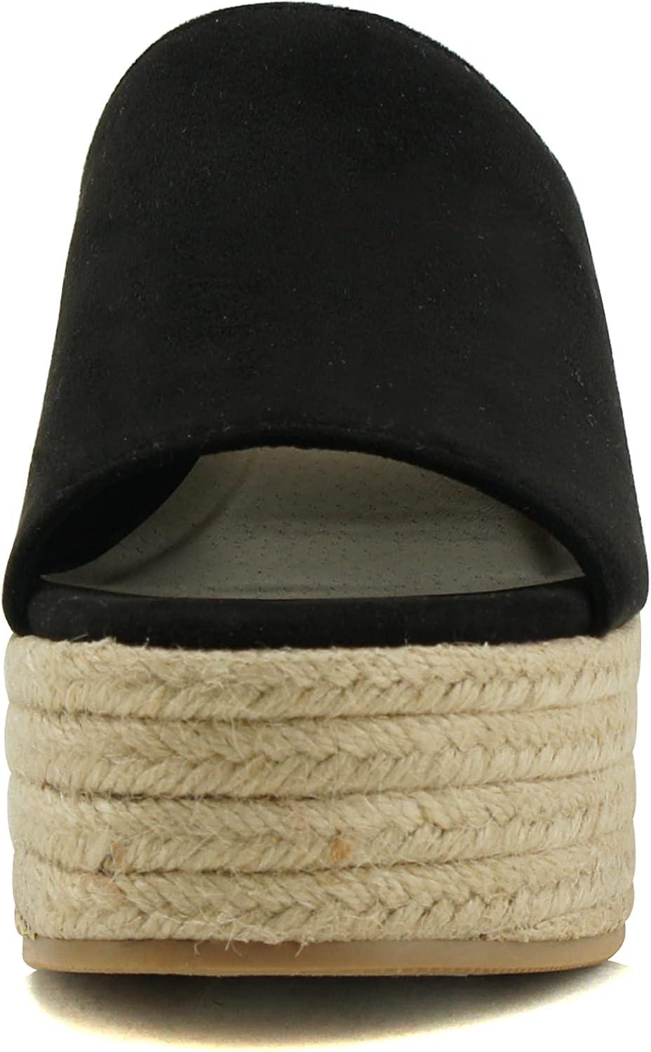 imageSoda MEIMEI  Women Open Toe High Wedge Jute Espadrille Fashion Slide Sandals