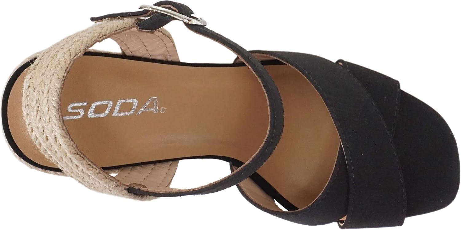 imageSoda MELANY  Women Open Toe Crisscross Two Bands Upper Ankle Strap High Heel Espadrille Wedge SandalBlack Nubuck