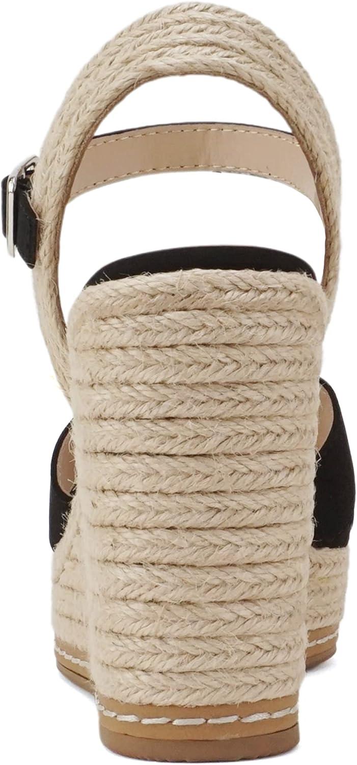 imageSoda MELANY  Women Open Toe Crisscross Two Bands Upper Ankle Strap High Heel Espadrille Wedge SandalBlack Nubuck