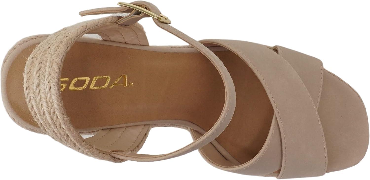 imageSoda MELANY  Women Open Toe Crisscross Two Bands Upper Ankle Strap High Heel Espadrille Wedge SandalBlond Nubuck