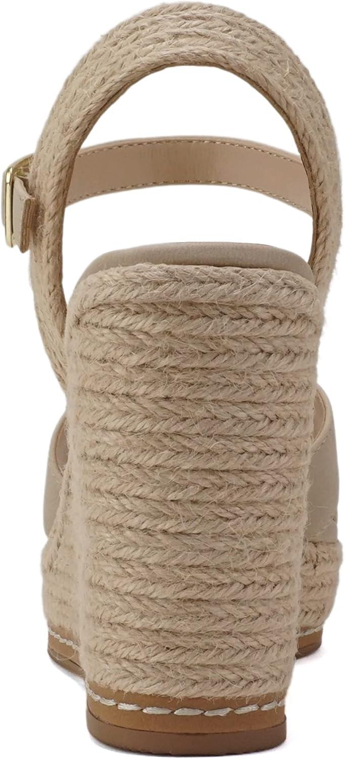 imageSoda MELANY  Women Open Toe Crisscross Two Bands Upper Ankle Strap High Heel Espadrille Wedge SandalBlond Nubuck