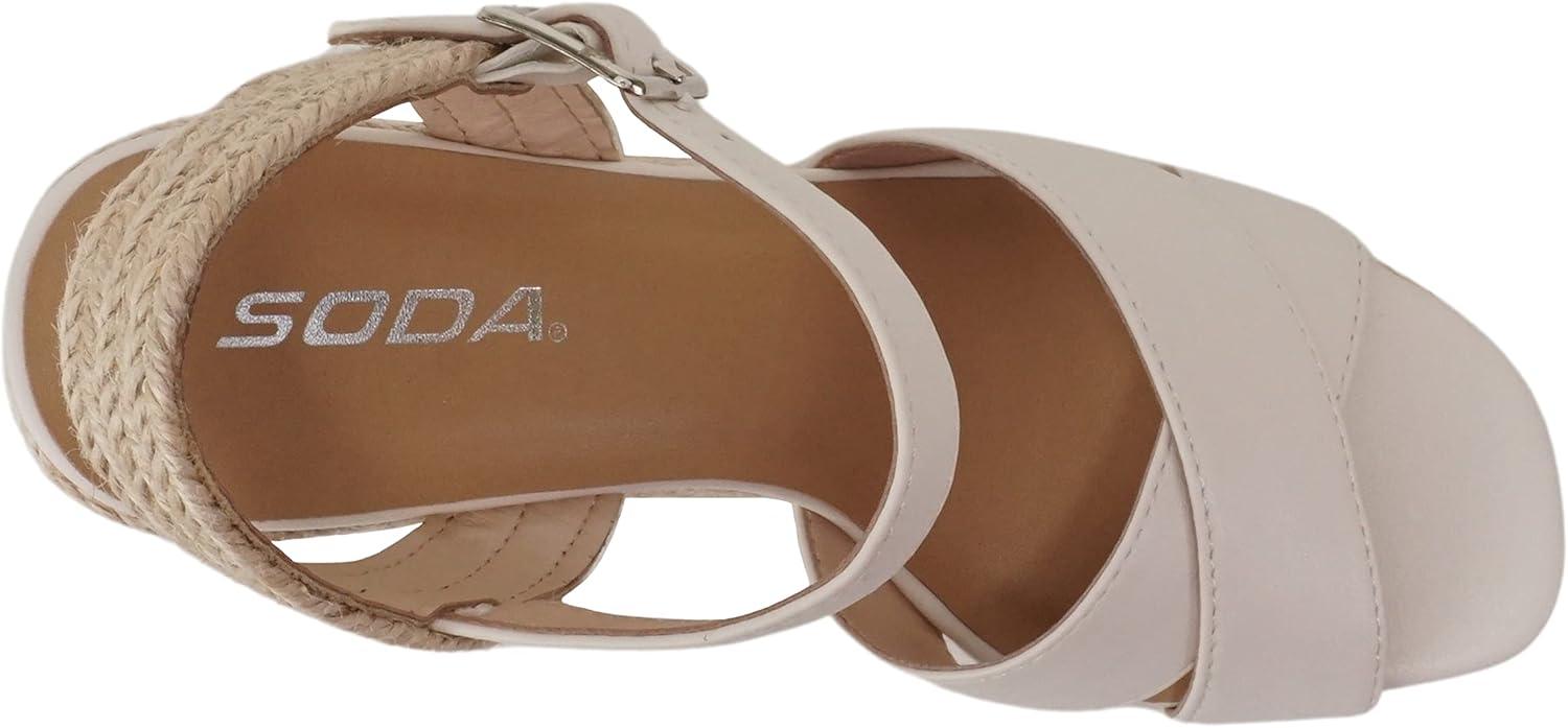 imageSoda MELANY  Women Open Toe Crisscross Two Bands Upper Ankle Strap High Heel Espadrille Wedge SandalBone Pu