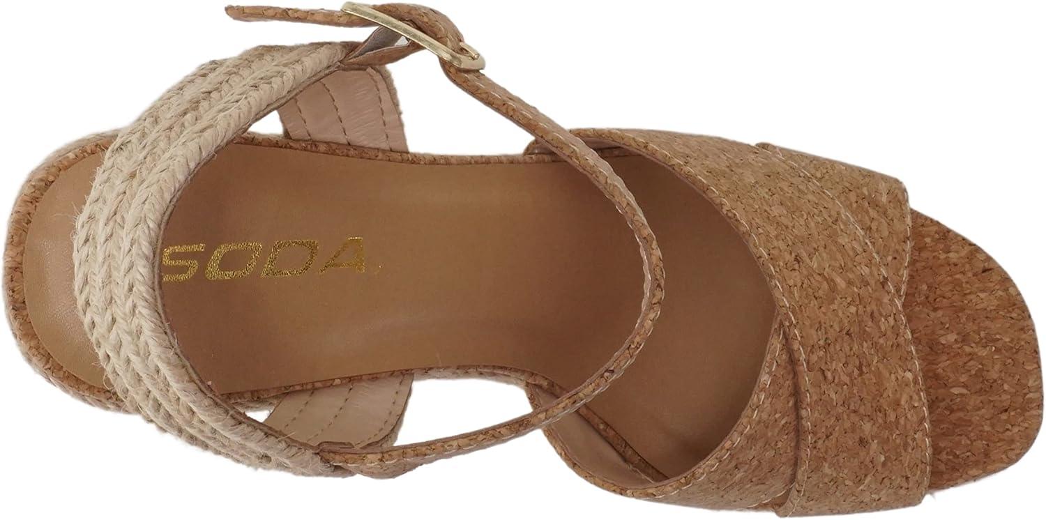 imageSoda MELANY  Women Open Toe Crisscross Two Bands Upper Ankle Strap High Heel Espadrille Wedge SandalNatural Cork