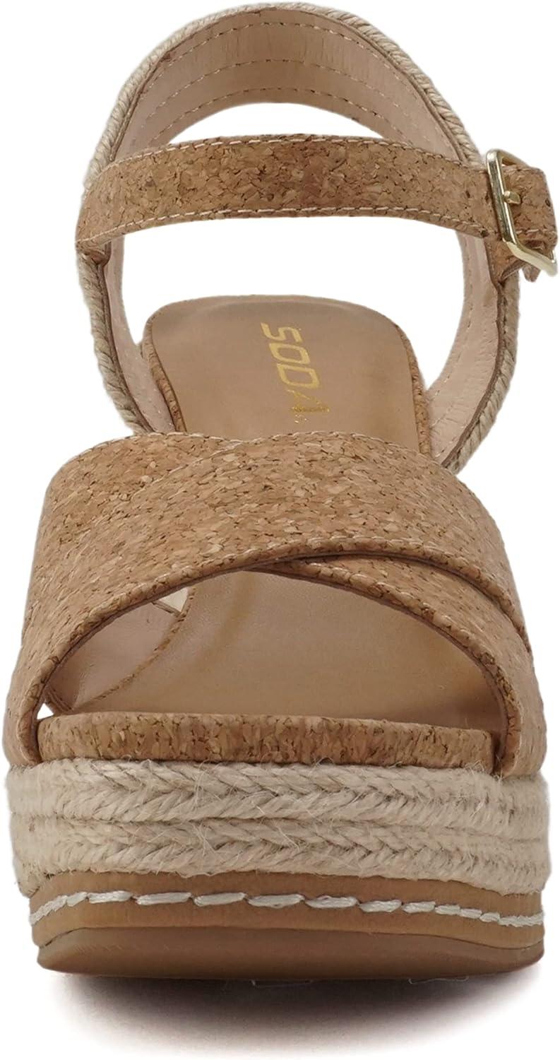 imageSoda MELANY  Women Open Toe Crisscross Two Bands Upper Ankle Strap High Heel Espadrille Wedge SandalNatural Cork