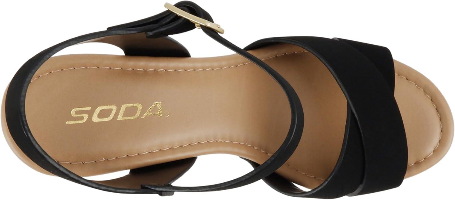 imageSoda MIGUEL  Women Crisscross Band Fashion Chunky Platform Block Mid Heel Sandal with Ankle Strap and StudBlack Nubuck