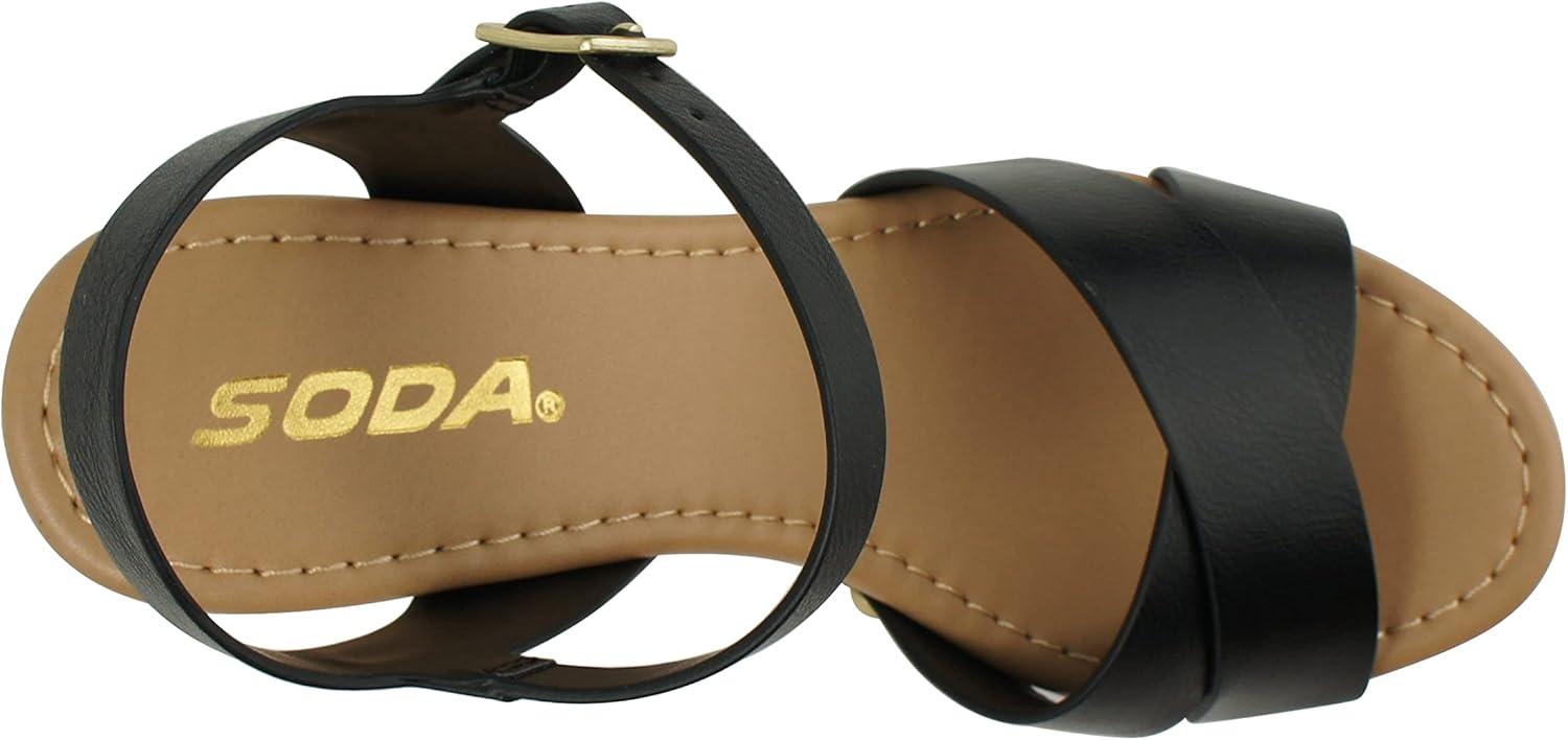 imageSoda MIGUEL  Women Crisscross Band Fashion Chunky Platform Block Mid Heel Sandal with Ankle Strap and StudBlack Pu