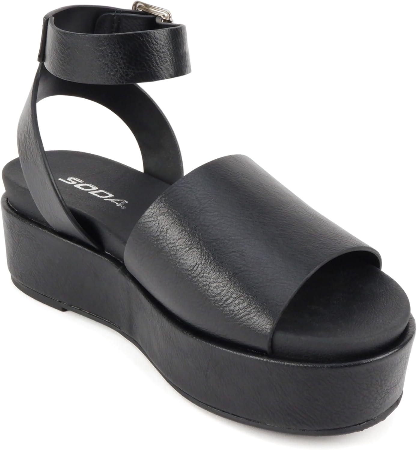 imageSoda Magic  Women Round Toe Single Band Platform Sandal with Adjustable Ankle StrapBlack Pu
