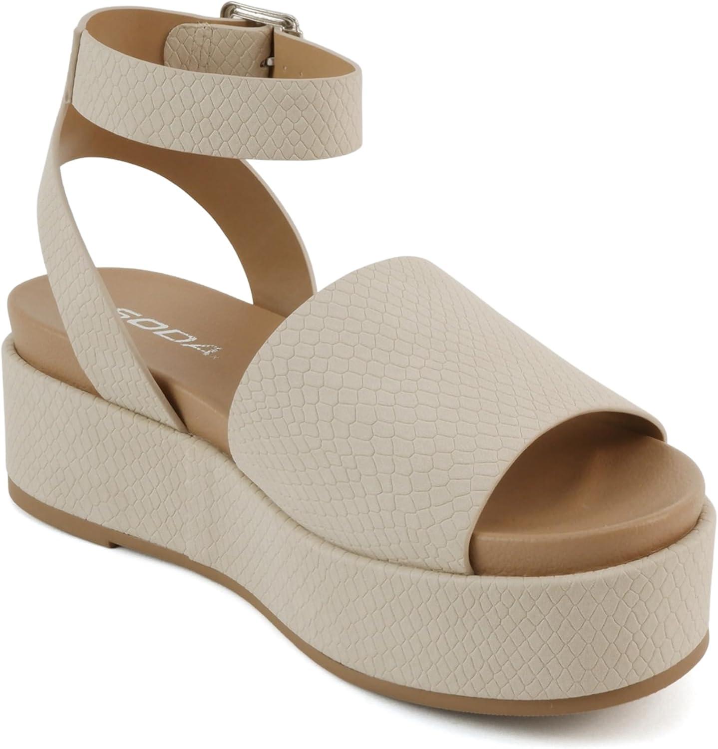 imageSoda Magic  Women Round Toe Single Band Platform Sandal with Adjustable Ankle StrapNude Cobra