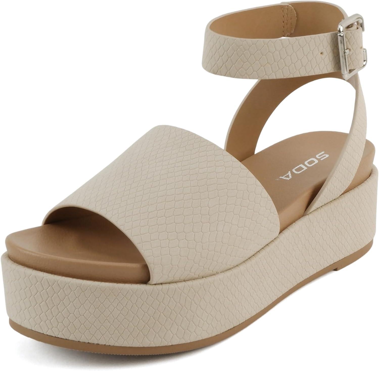 imageSoda Magic  Women Round Toe Single Band Platform Sandal with Adjustable Ankle StrapNude Cobra