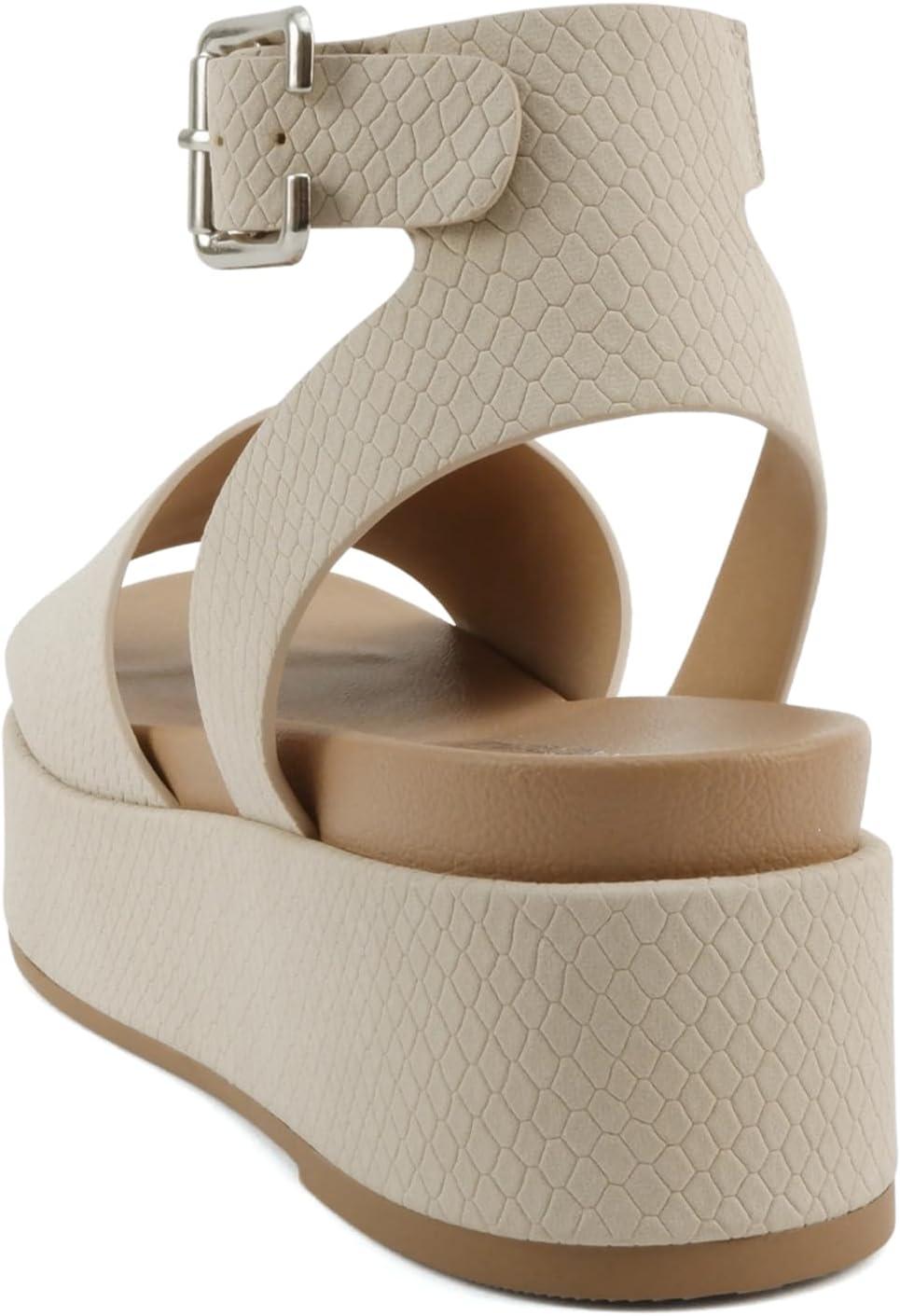 imageSoda Magic  Women Round Toe Single Band Platform Sandal with Adjustable Ankle StrapNude Cobra