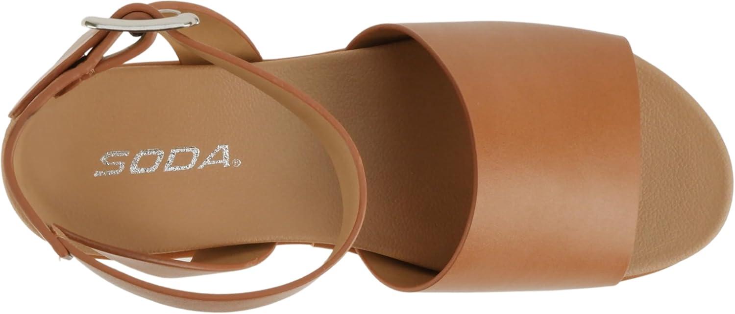 imageSoda Magic  Women Round Toe Single Band Platform Sandal with Adjustable Ankle StrapTan Pu