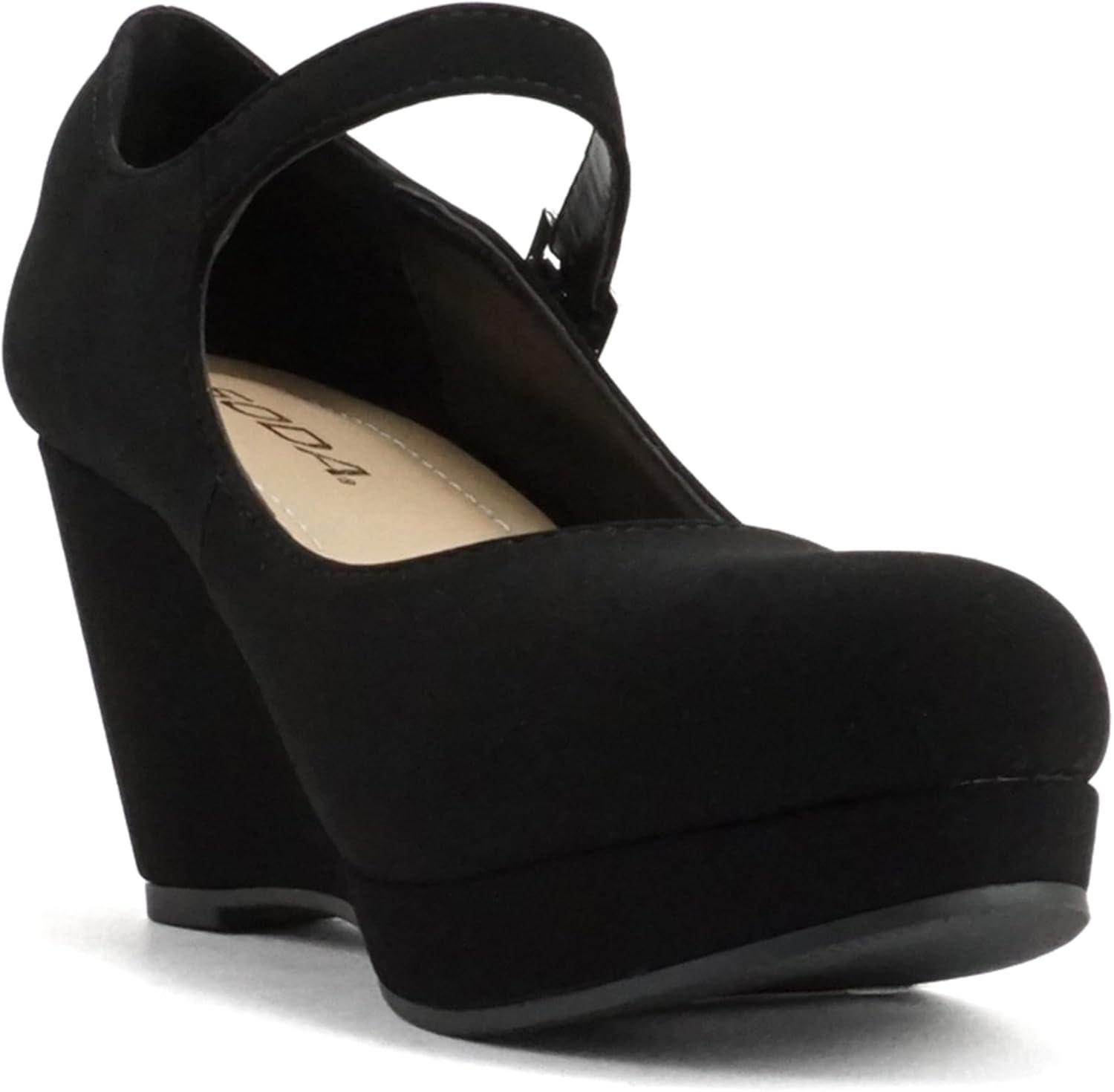 imageSoda Merry  Womens Mary Jane Strap Comfortable Platform Wedge Pump Heel Shoes Wide Fit AvailableBlack Nubuck