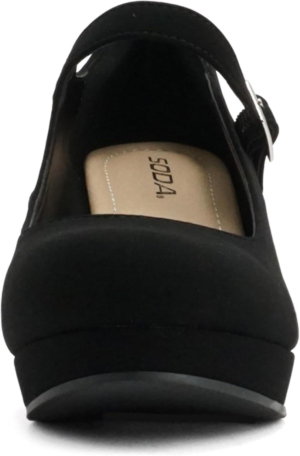 imageSoda Merry  Womens Mary Jane Strap Comfortable Platform Wedge Pump Heel Shoes Wide Fit AvailableBlack Nubuck