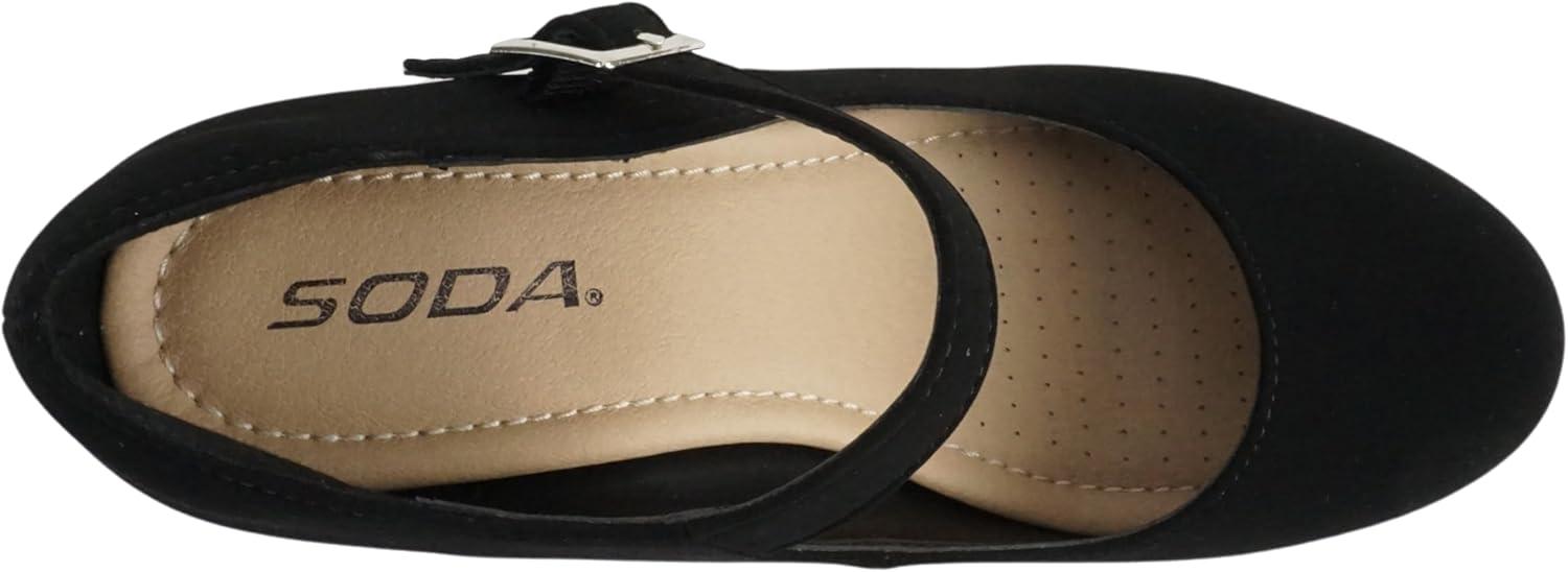 imageSoda Merry  Womens Mary Jane Strap Comfortable Platform Wedge Pump Heel Shoes Wide Fit AvailableBlack Nubuck