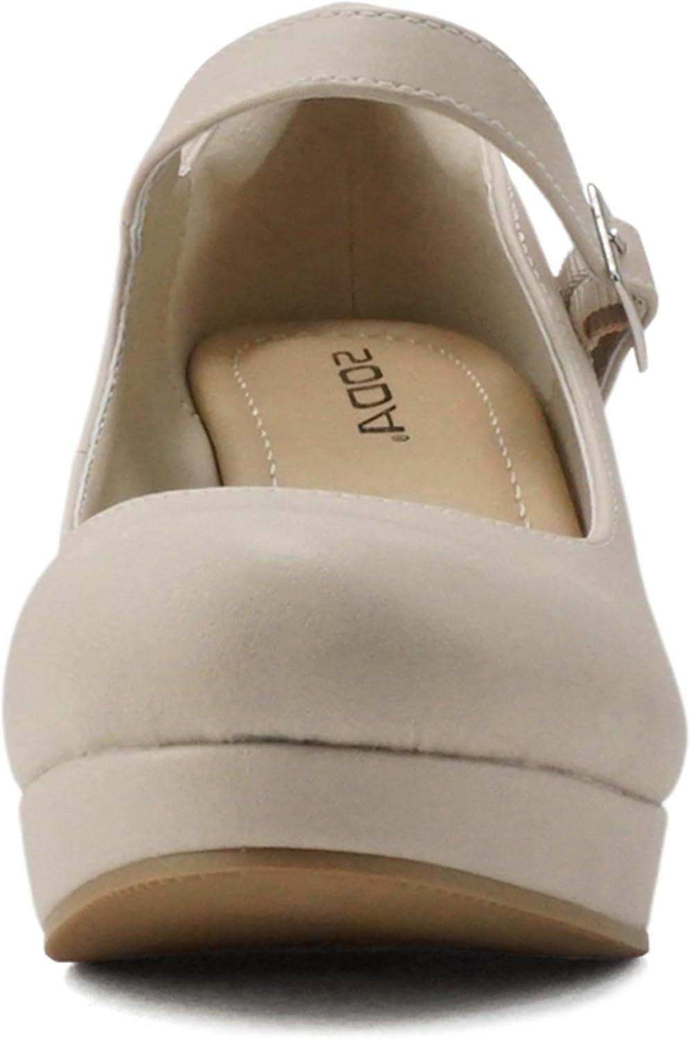 imageSoda Merry  Womens Mary Jane Strap Comfortable Platform Wedge Pump Heel Shoes Wide Fit AvailableNude Pu
