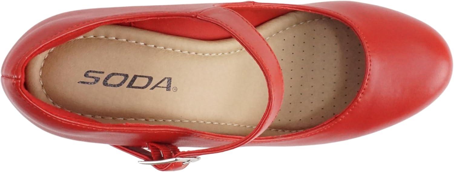 imageSoda Merry  Womens Mary Jane Strap Comfortable Platform Wedge Pump Heel Shoes Wide Fit AvailableRed Pu