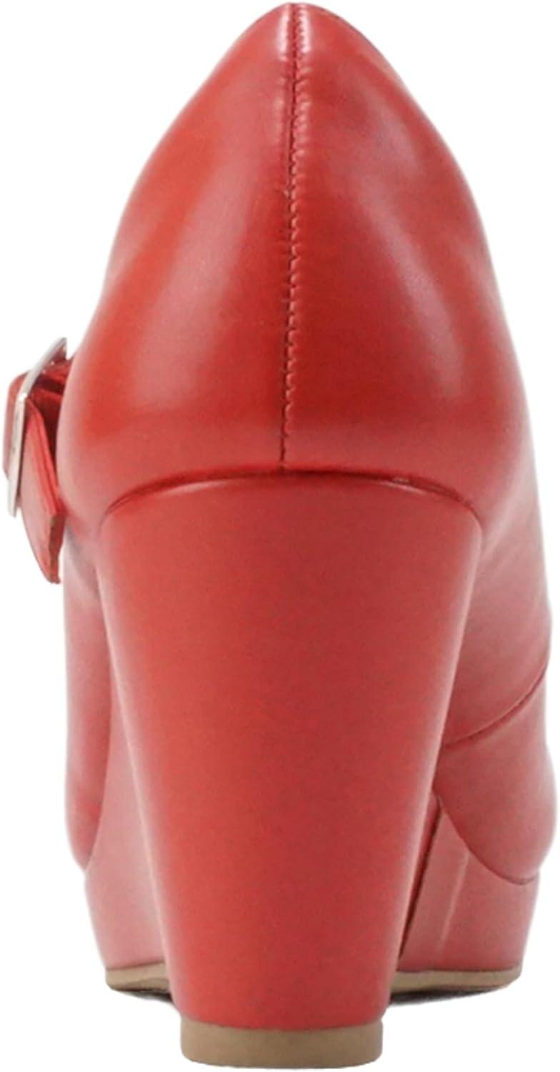 imageSoda Merry  Womens Mary Jane Strap Comfortable Platform Wedge Pump Heel Shoes Wide Fit AvailableRed Pu