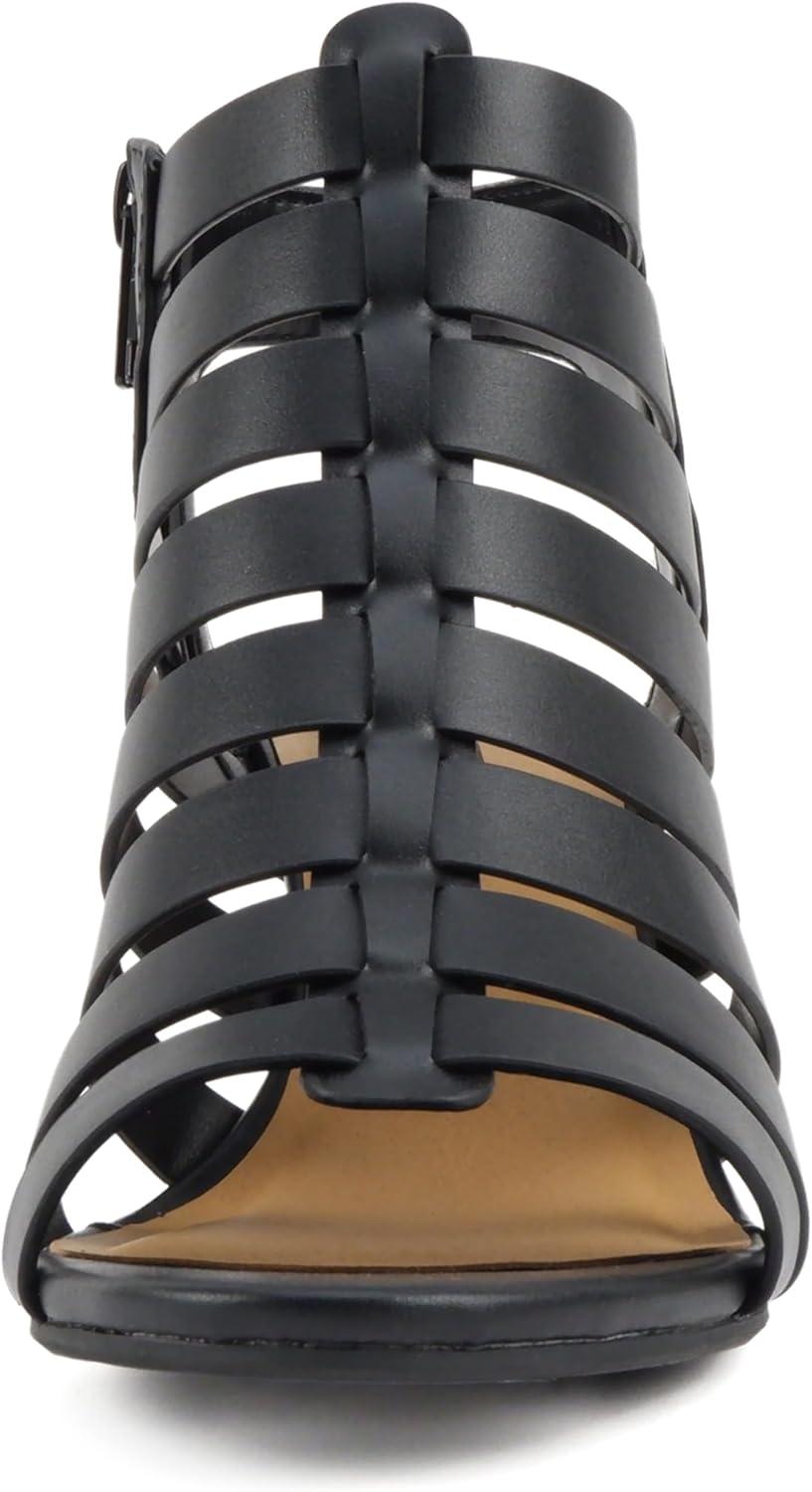 imageSoda Molten  Women Round Toe Open Back Gladiator Low Heel Sandal with Side ZipperBlack Pu