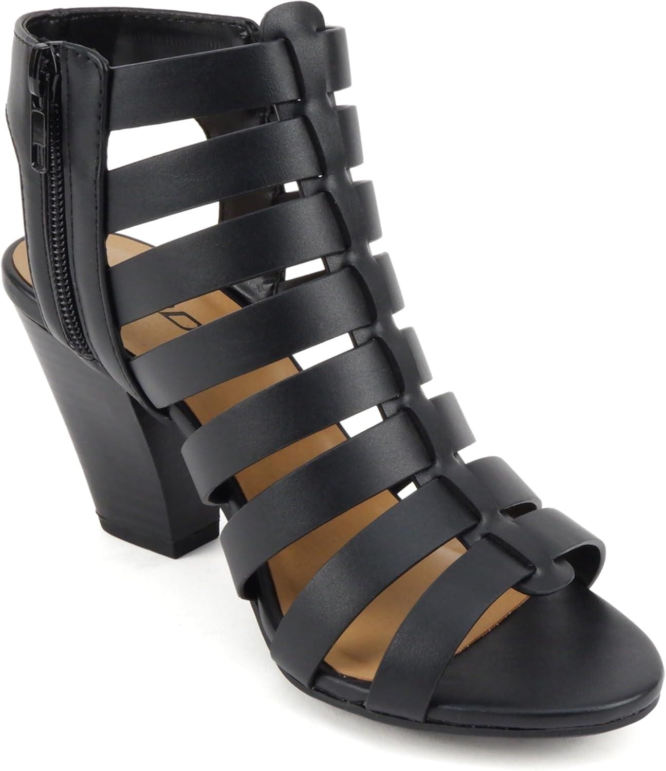 imageSoda Molten  Women Round Toe Open Back Gladiator Low Heel Sandal with Side ZipperBlack Pu