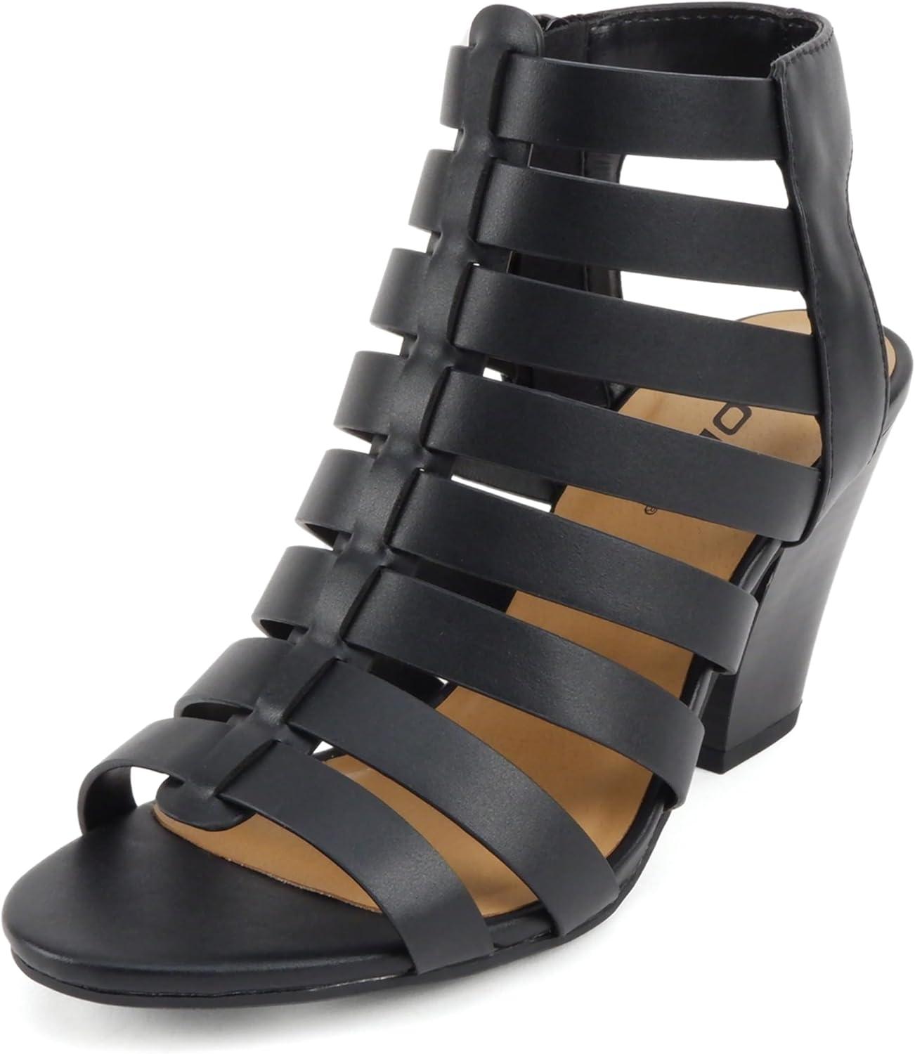 imageSoda Molten  Women Round Toe Open Back Gladiator Low Heel Sandal with Side ZipperBlack Pu